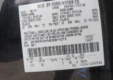 2014 Ford Edge Limited from USA, damaged, VIN 2FMDK3K94EBB11273